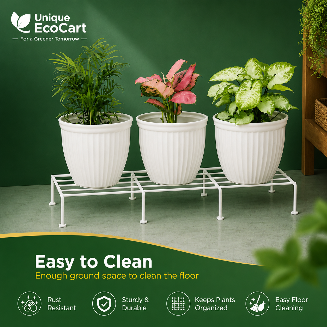 Unique EcoCart Phoenix Metal Pot Stand (Pack of 4) | Heavy Duty Iron Plant Stand | Rust Resistant | Holds Up to 100 kg | White