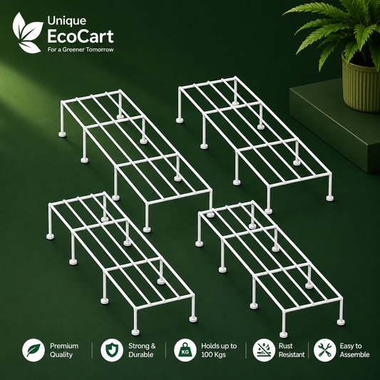Unique EcoCart Phoenix Metal Pot Stand (Pack of 4) | Heavy Duty Iron Plant Stand | Rust Resistant | Holds Up to 100 kg | White