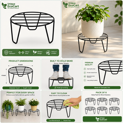 Mercury Round Metal Plant Stand – Heavy Duty Iron Pot Stand for Indoor & Outdoor Plants