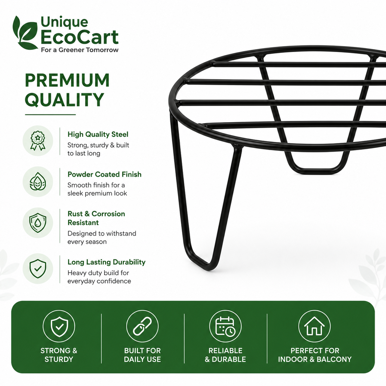 Mercury Round Metal Plant Stand – Heavy Duty Iron Pot Stand for Indoor & Outdoor Plants