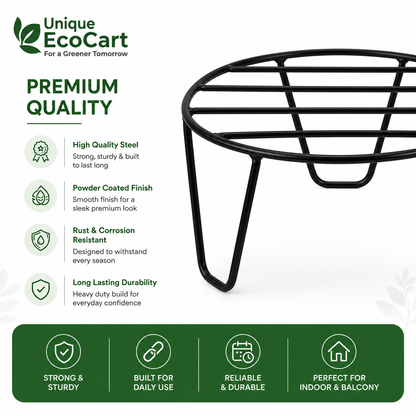 Mercury Round Metal Plant Stand – Heavy Duty Iron Pot Stand for Indoor & Outdoor Plants