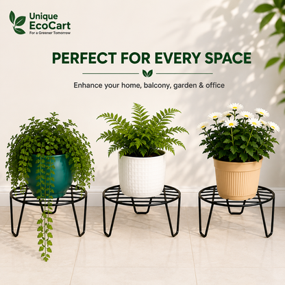 Mercury Round Metal Plant Stand – Heavy Duty Iron Pot Stand for Indoor & Outdoor Plants