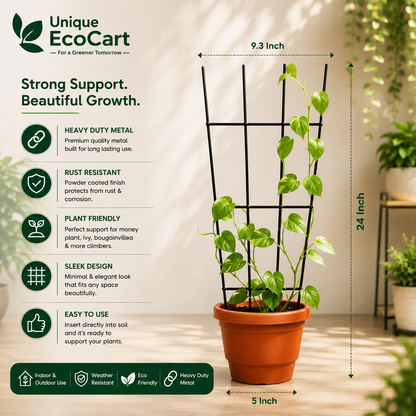 Unique EcoCart Heavy Duty Metal Plant Trellis | Rust Resistant Iron Climbing Plant Support | Indoor & Outdoor Garden Trellis | Black | Pack of 3 & Pack of 6