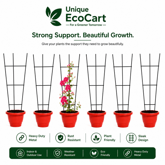 Unique EcoCart Heavy Duty Metal Plant Trellis | Rust Resistant Iron Climbing Plant Support | Indoor & Outdoor Garden Trellis | Black | Pack of 3 & Pack of 6