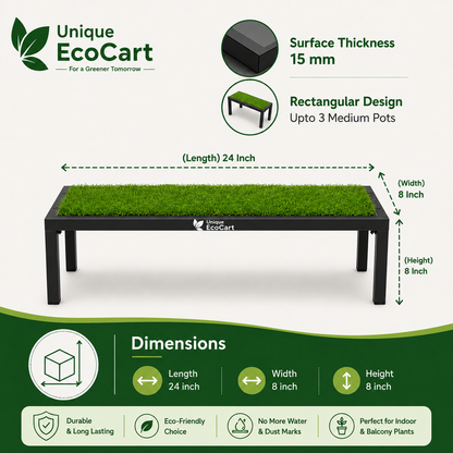 Unique EcoCart Marvel Plant Stand with Green Grass Mat (Pack of 4)| Heavy Duty Iron Pot Stand | Indoor & Outdoor Flower Pot Rack | Black