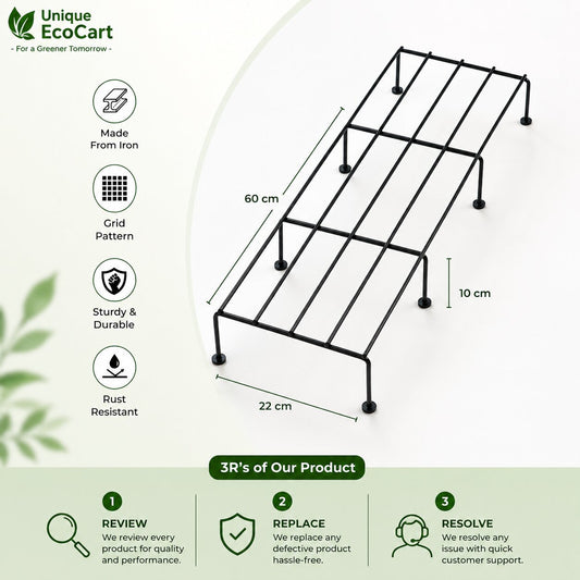 Unique EcoCart Phoenix Metal Pot Stand (Pack of 4) | Heavy Duty Iron Plant Stand | Rust Resistant | Holds Up to 100 kg | Black