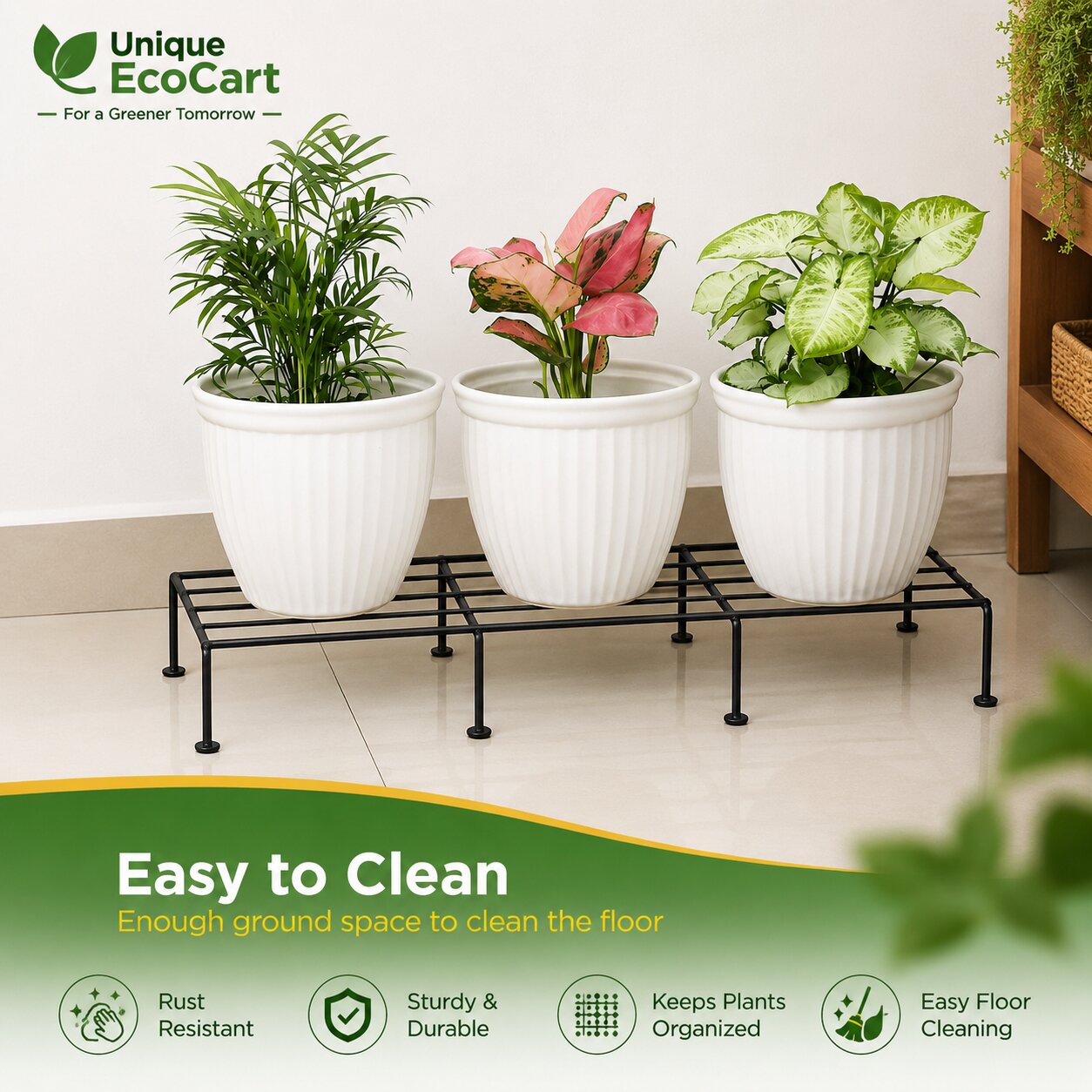 Unique EcoCart Phoenix Metal Pot Stand (Pack of 4) | Heavy Duty Iron Plant Stand | Rust Resistant | Holds Up to 100 kg | Black