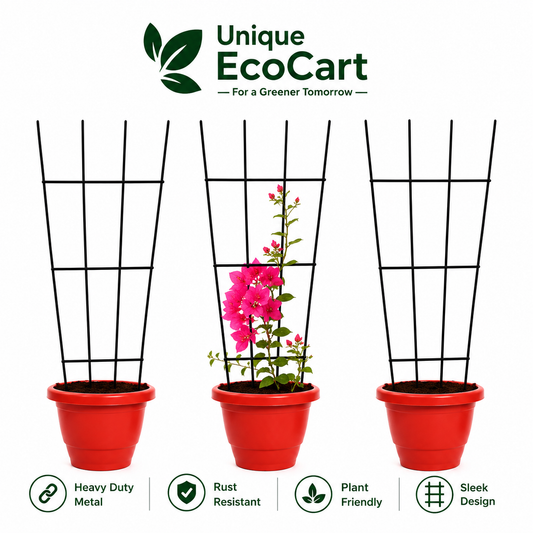 Unique EcoCart Heavy Duty Metal Plant Trellis | Rust Resistant Iron Climbing Plant Support | Indoor & Outdoor Garden Trellis | Black | Pack of 3 & Pack of 6