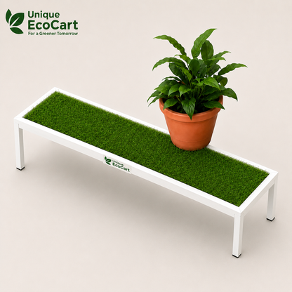 Unique EcoCart Marvel Plant Stand with Green Grass Mat (Pack of 1)| Heavy Duty Iron Pot Stand | Indoor & Outdoor Flower Pot Rack | White